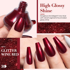COSMOO Muestra el color vino en una uña para aplicación uniforme.