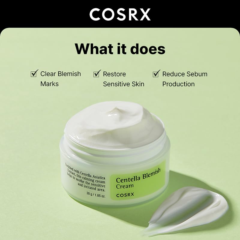 COSRX Crema de Centella para imperfecciones, aplicación suave al rostro, sensación calmante