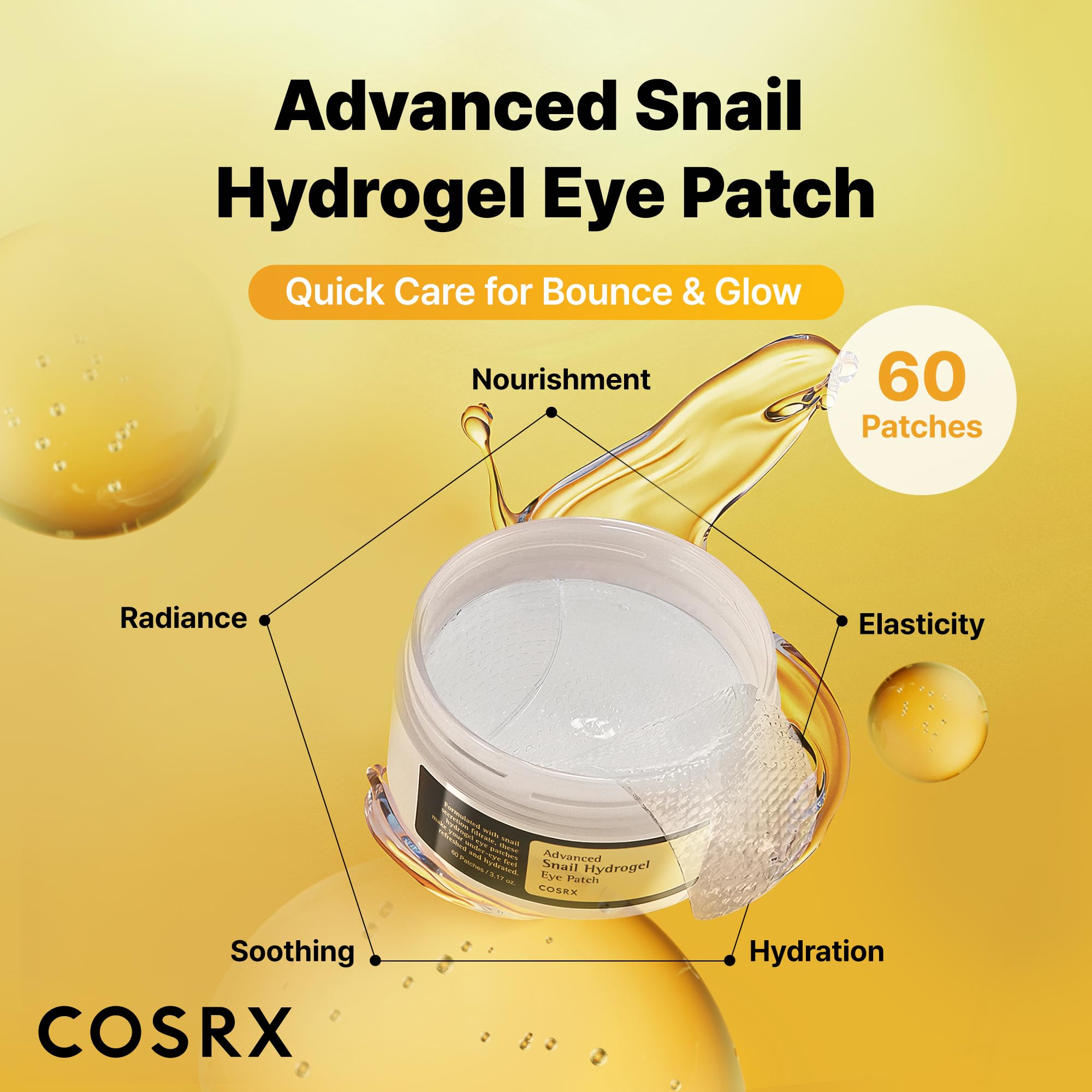 Parche ojos COSRX con caracol y niacinamida para hidratación diaria.