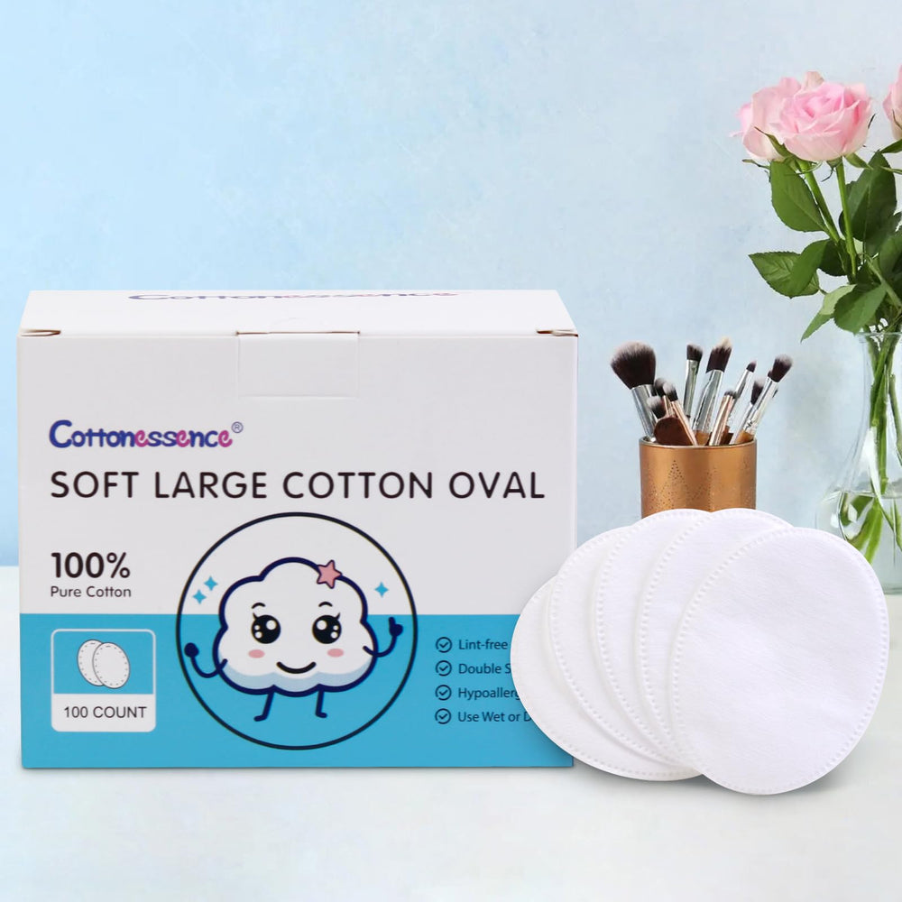 Cottonessence discos de algodón ovalados, aptos para pieles sensibles y bebés.