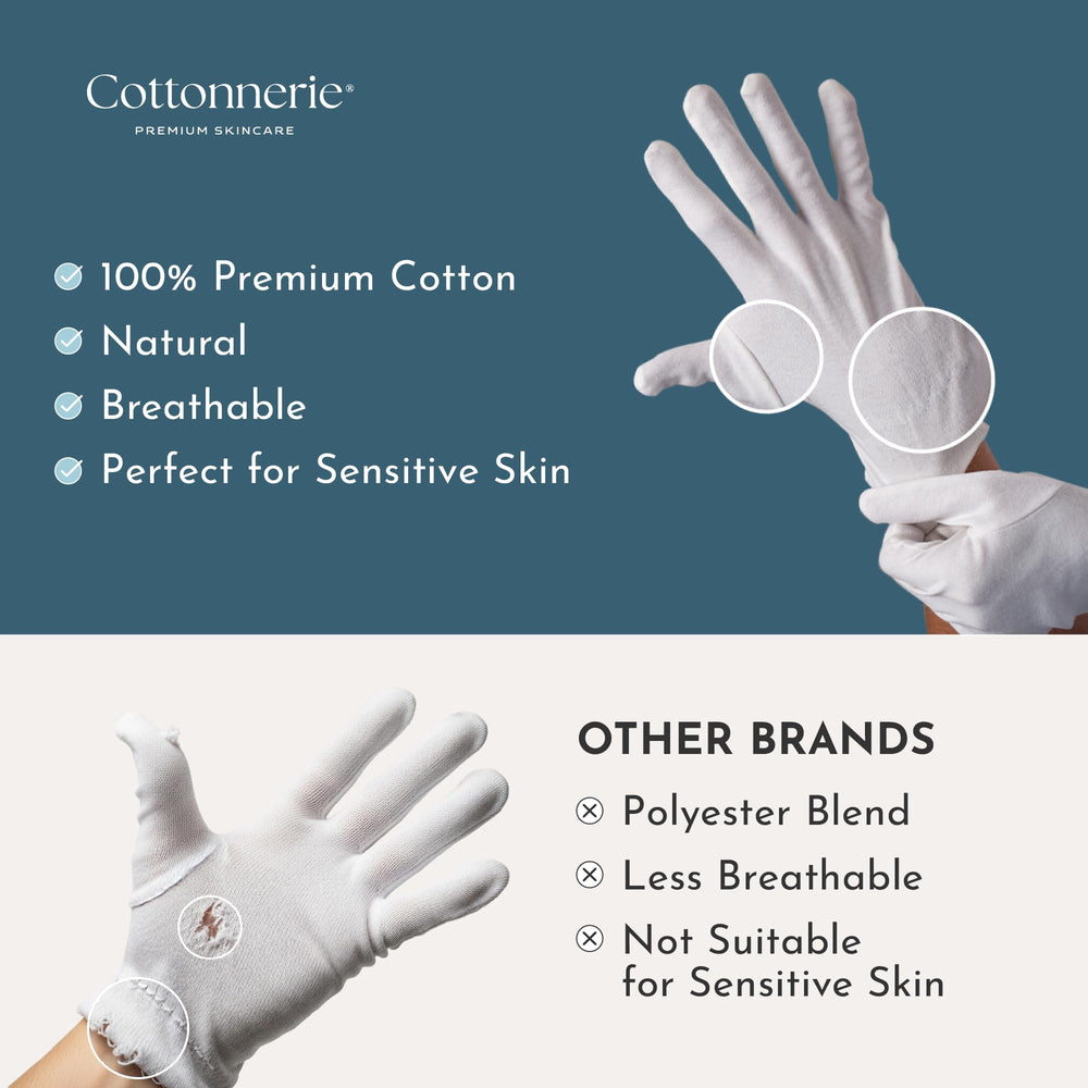 Gants Cottonnerie, ajuste tailles S à XL pour un confort nocturne.
