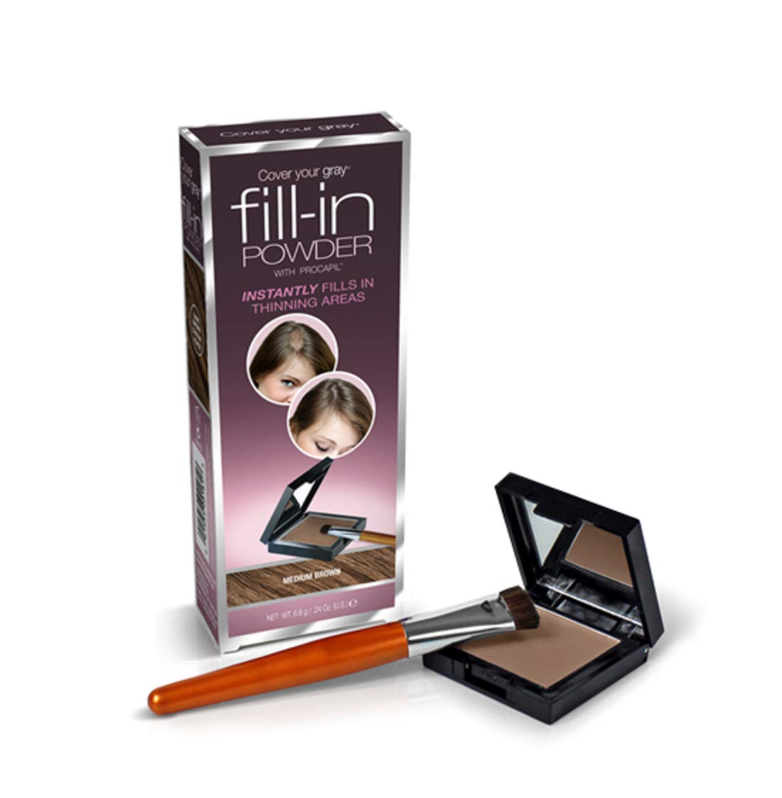 Cover Your Gray compacto con espejo y aplicador para retoques rapidos y discretos.