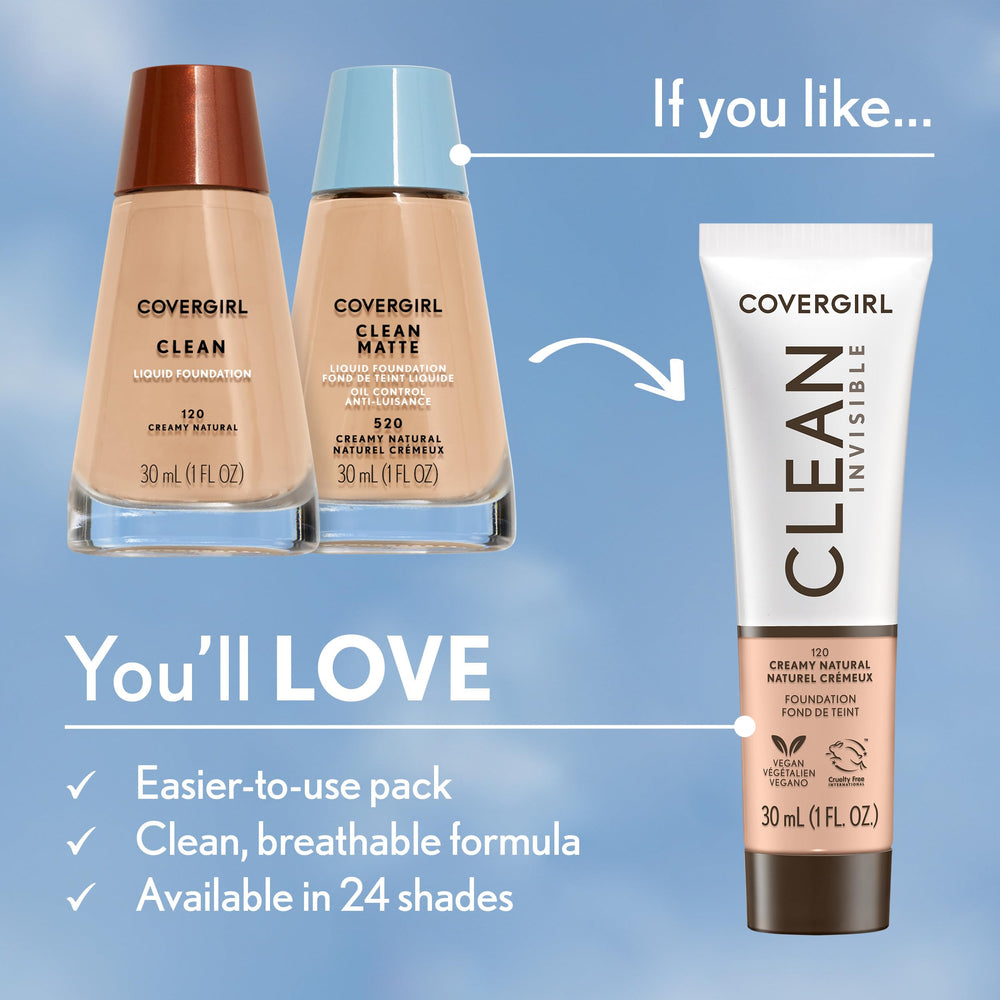 COVERGIRL fundación invisible, aplicación suave para acabado natural y ligero.