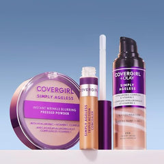 Textura cremosa de CoverGirl Olay Simply Ageless para cobertura suave.