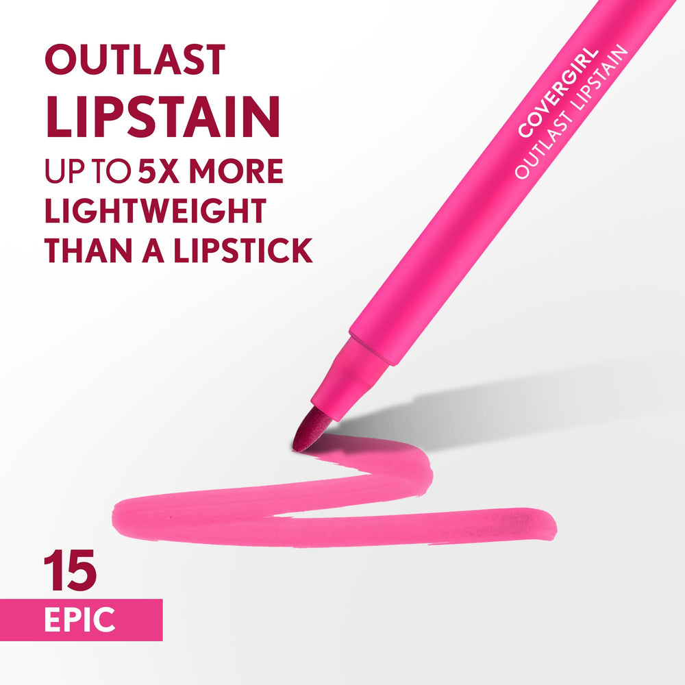 COVERGIRL Outlast Epic Lipstain aplicador pluma para trazos precisos.
