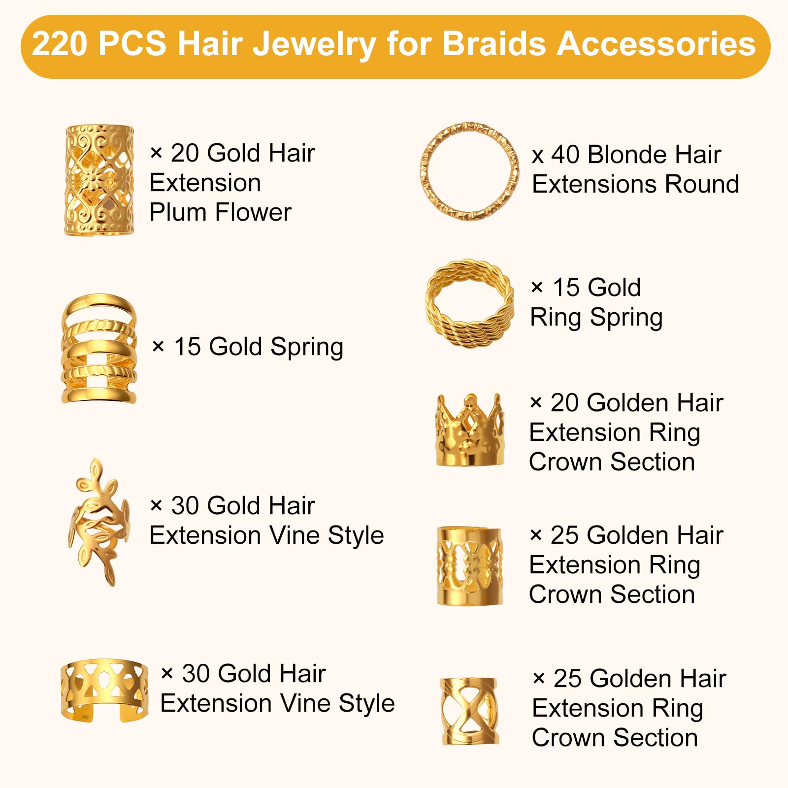 Abrazaderas para pelo dreadlocks en oro de CPOXITI, añade textura sin esfuerzo.
