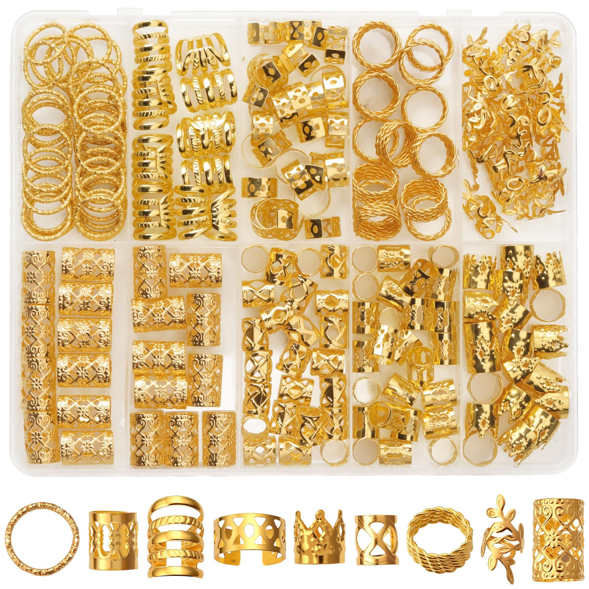Joyas para pelo CPOXITI en oro para dreadlocks, creando un acabado elegante.