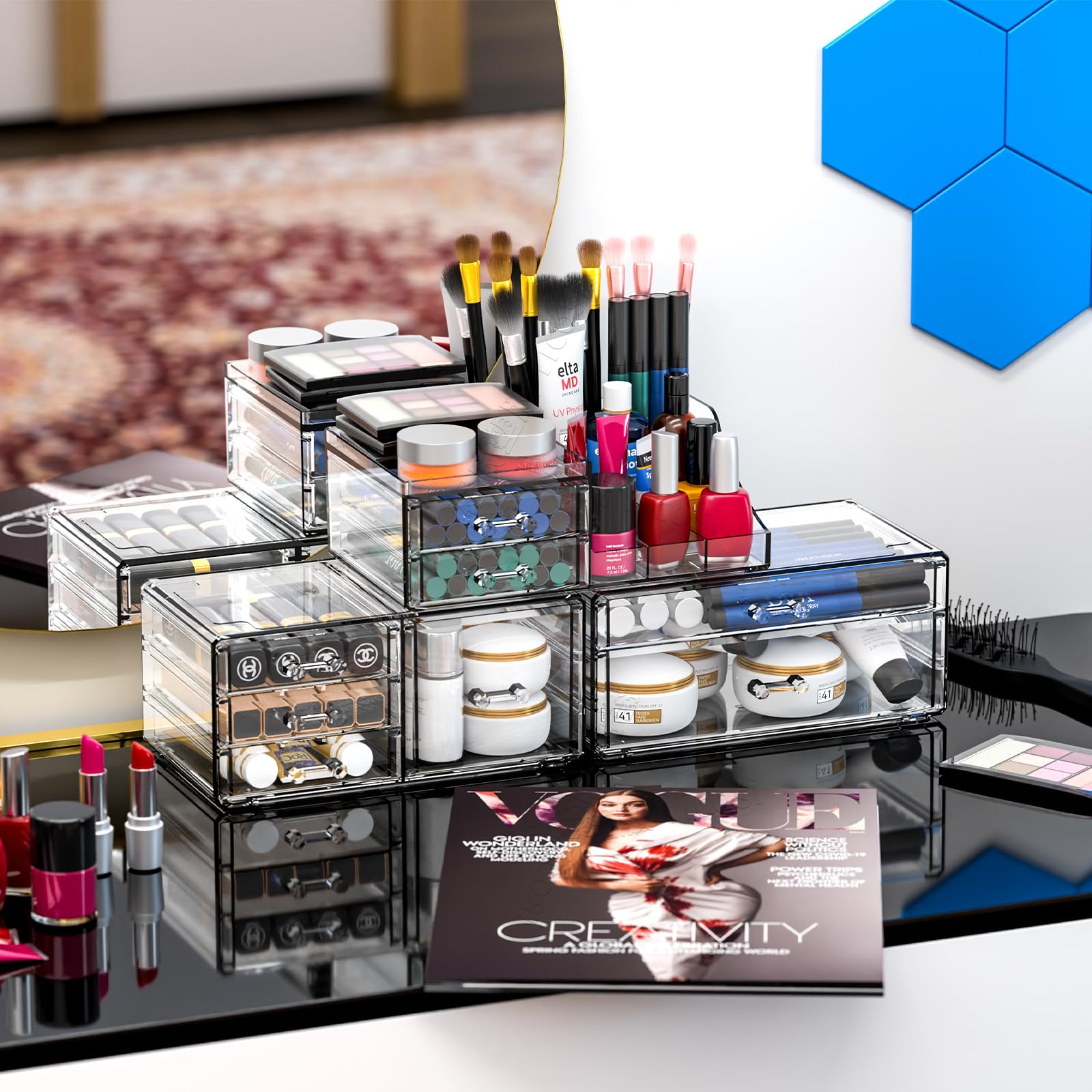 Cq acrylic organizador baño cristal 8 cajones para cosméticos