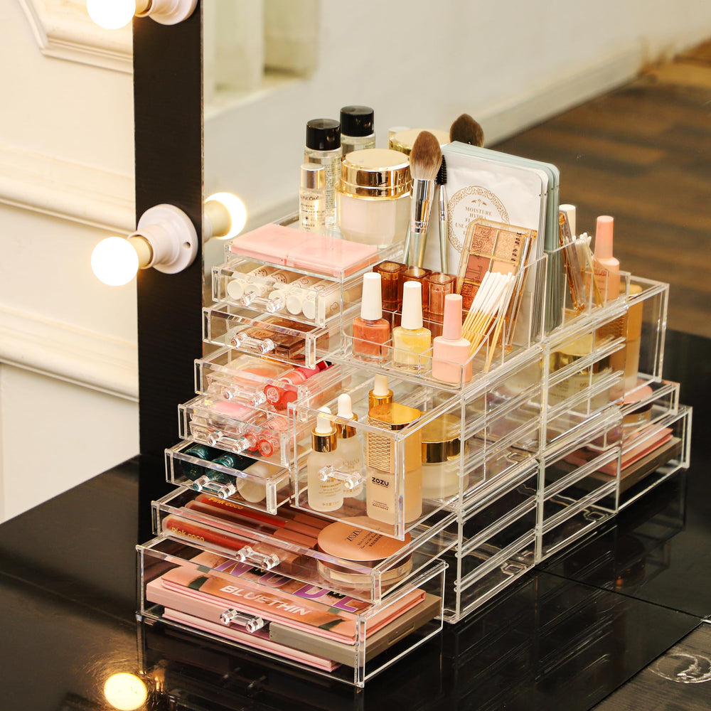 Cq acrylic organizador maquillaje cosméticos cristal 8 cajones