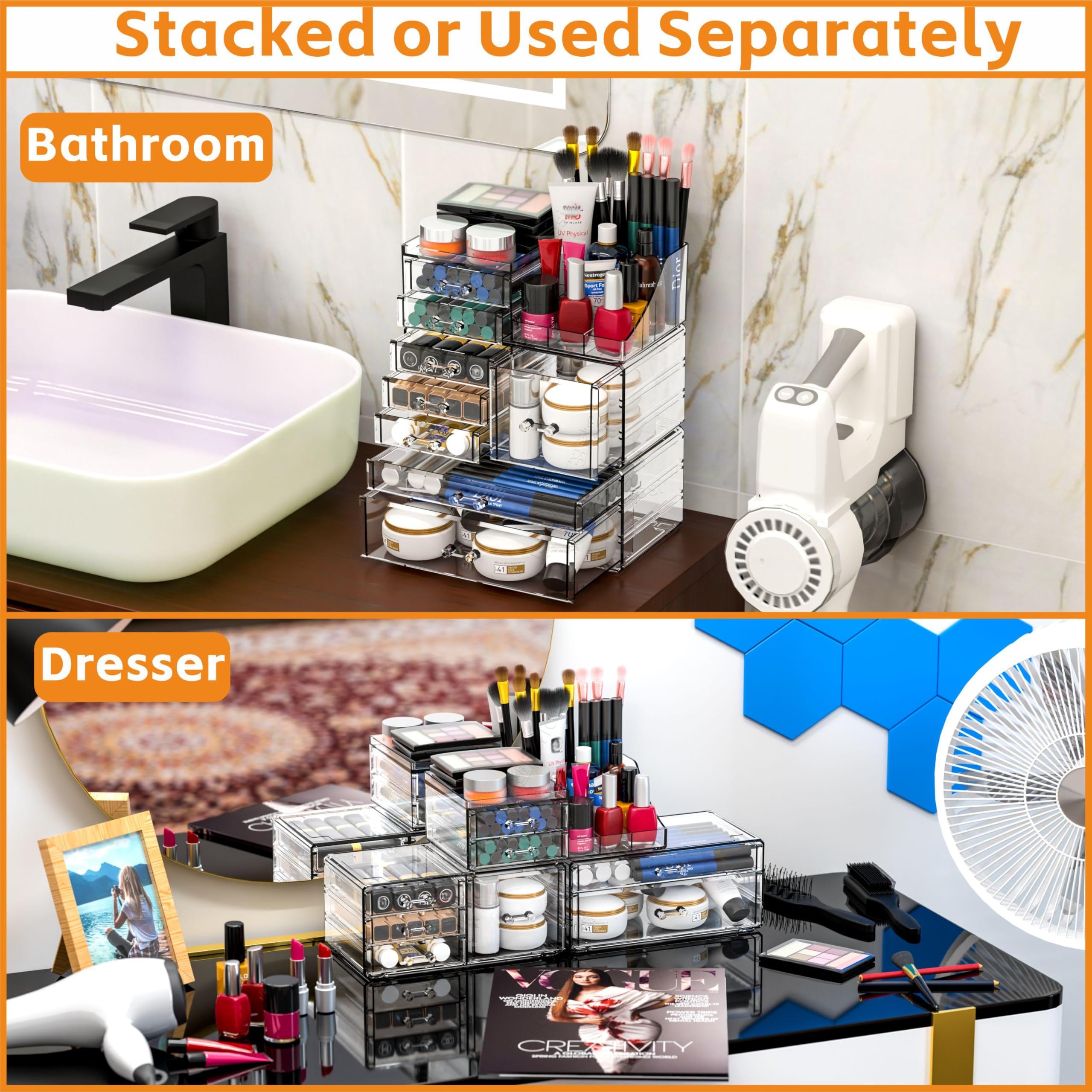 Cq acrylic organizador skincare cristal con 8 cajones