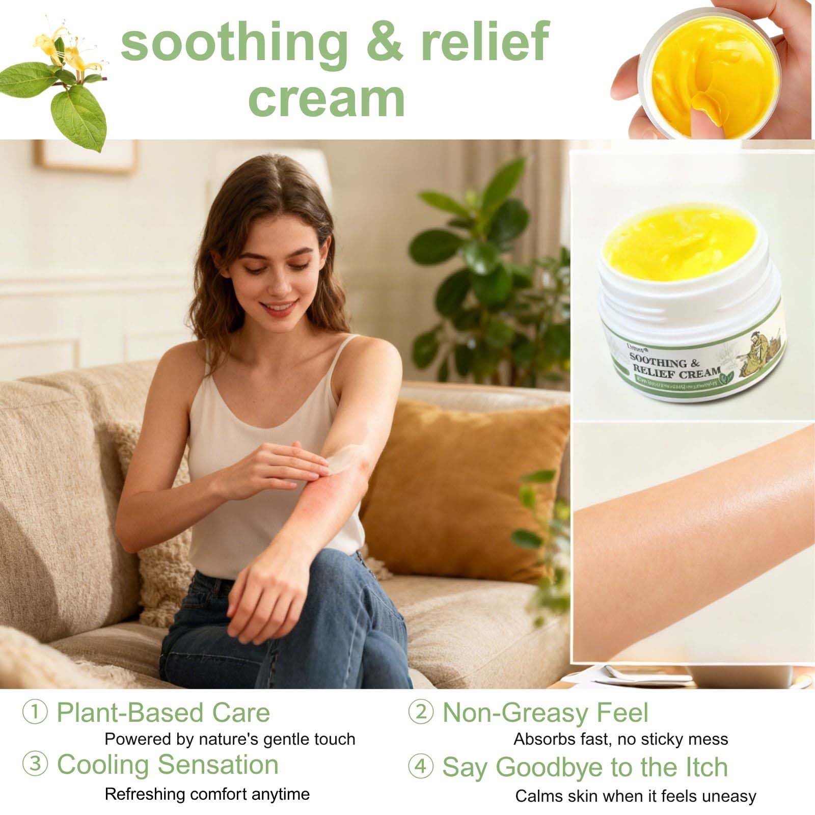 Crema Alivio Calma aplicación rápida—absorción rápida sin sensación grasa.