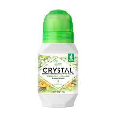 Crystal Essence desodorante mineral roll-on vainilla jazmín, aroma duradero para el día