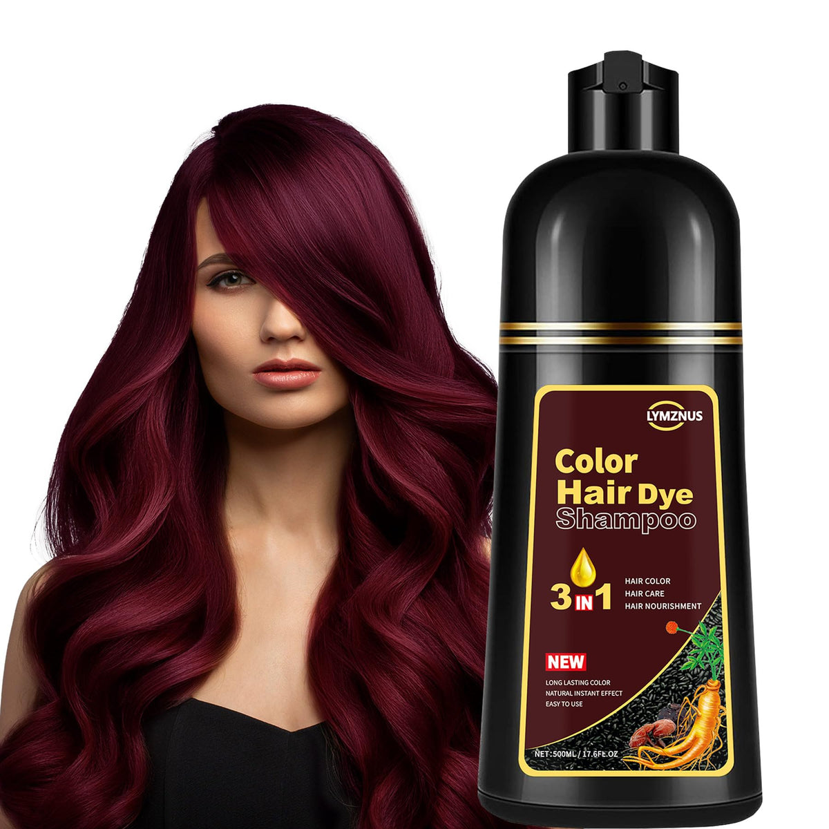 CSFDXD champú 3 en 1 cubre canas con tono vino tinto para un acabado natural.