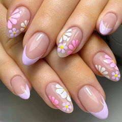 CTTHNBD almond-flower-leaf press-on nails in style-03 offering durable, scratch-resistant finish.