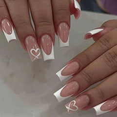 CTTHNBD set de uñas francesas blancas con corazón medio para manicura rápida y elegante