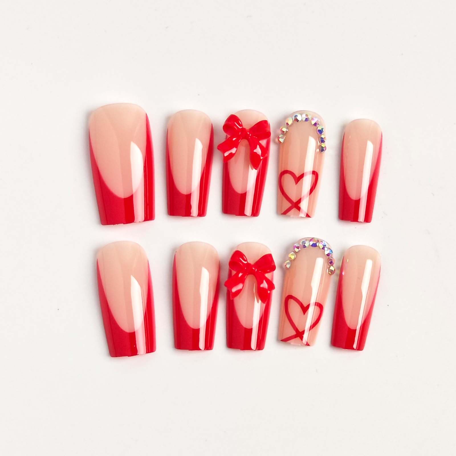 CTTHNBD uñas forma ataúd rojas, fáciles de aplicar para un look rápido