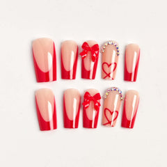CTTHNBD uñas forma ataúd rojas, fáciles de aplicar para un look rápido