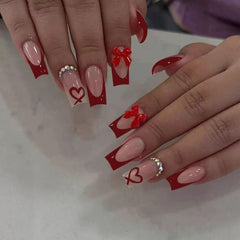 CTTHNBD uñas en forma ataúd con Francesa roja y lazo para una ocasión especial
