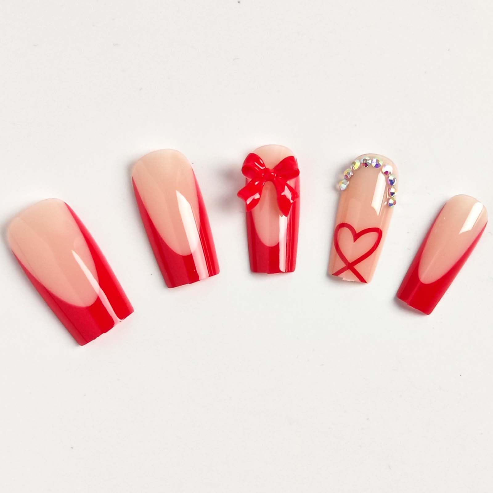 CTTHNBD uñas con lazo y corazón, perfectas para fiestas y eventos