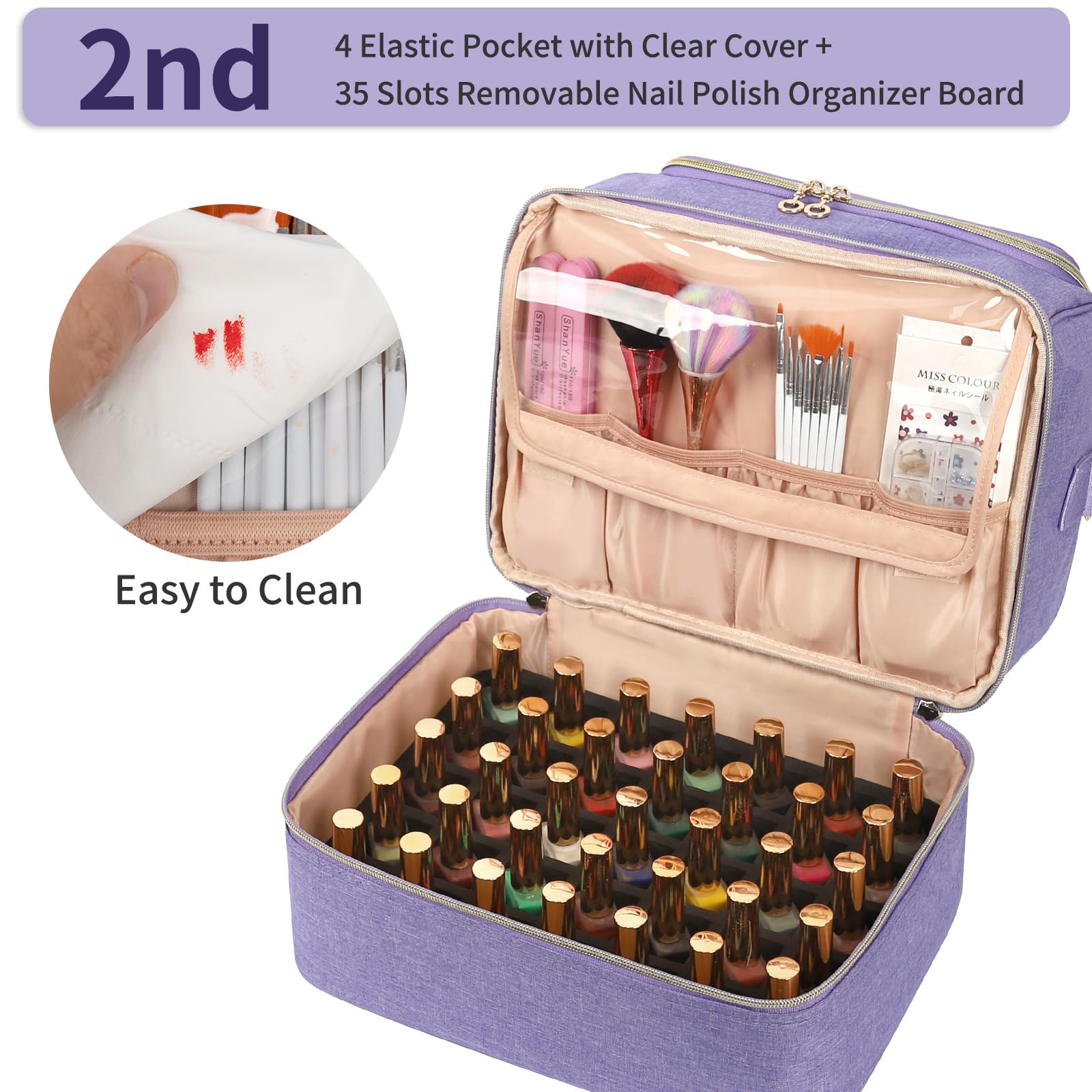 Cubetastic capa superior con 10 ranuras para esmaltes y bolsillos prácticos