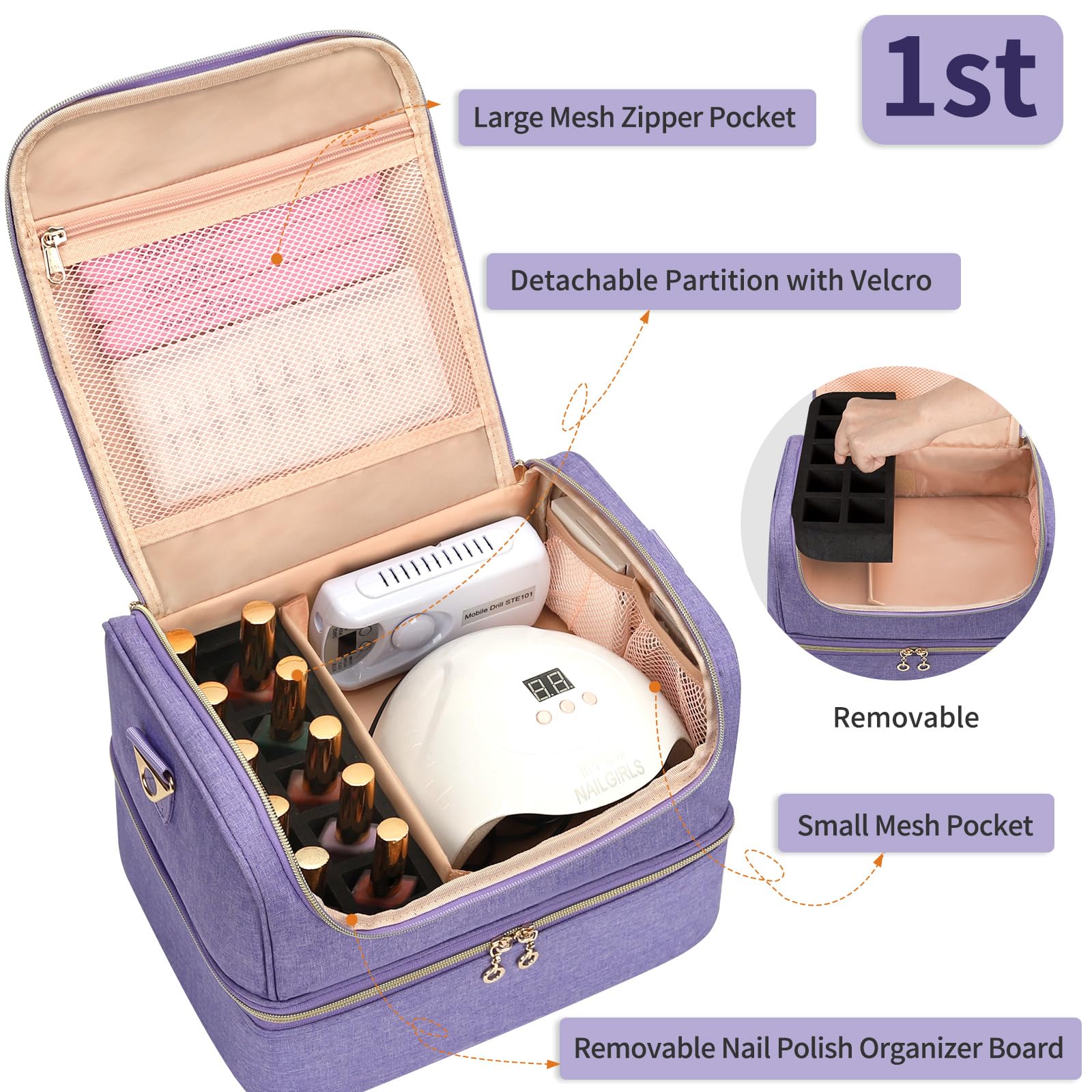 Cubetastic diseño doble capa para organizar esmaltes y accesorios en un solo estuche