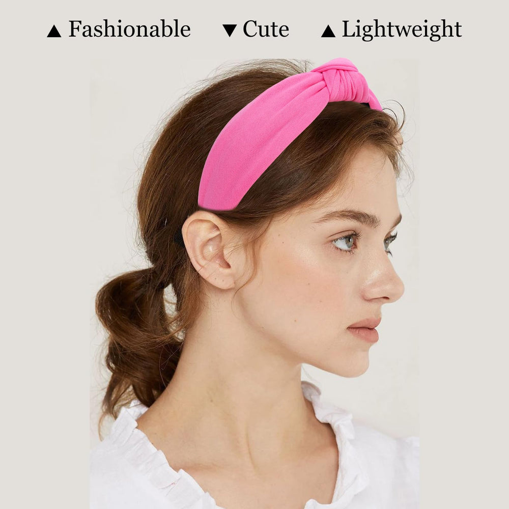Diadema CURASA rosa con efecto nudo para peinados fáciles.