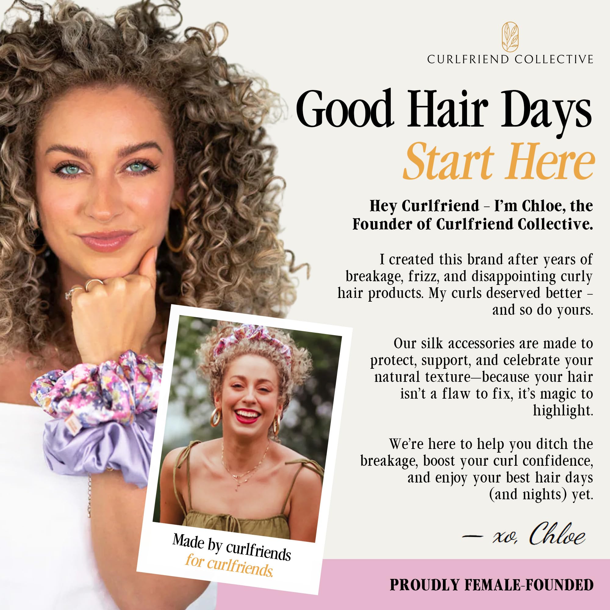 Detalle del acabado suave en cabello texturizado, Curlfriend Gray Daze potencia el brillo