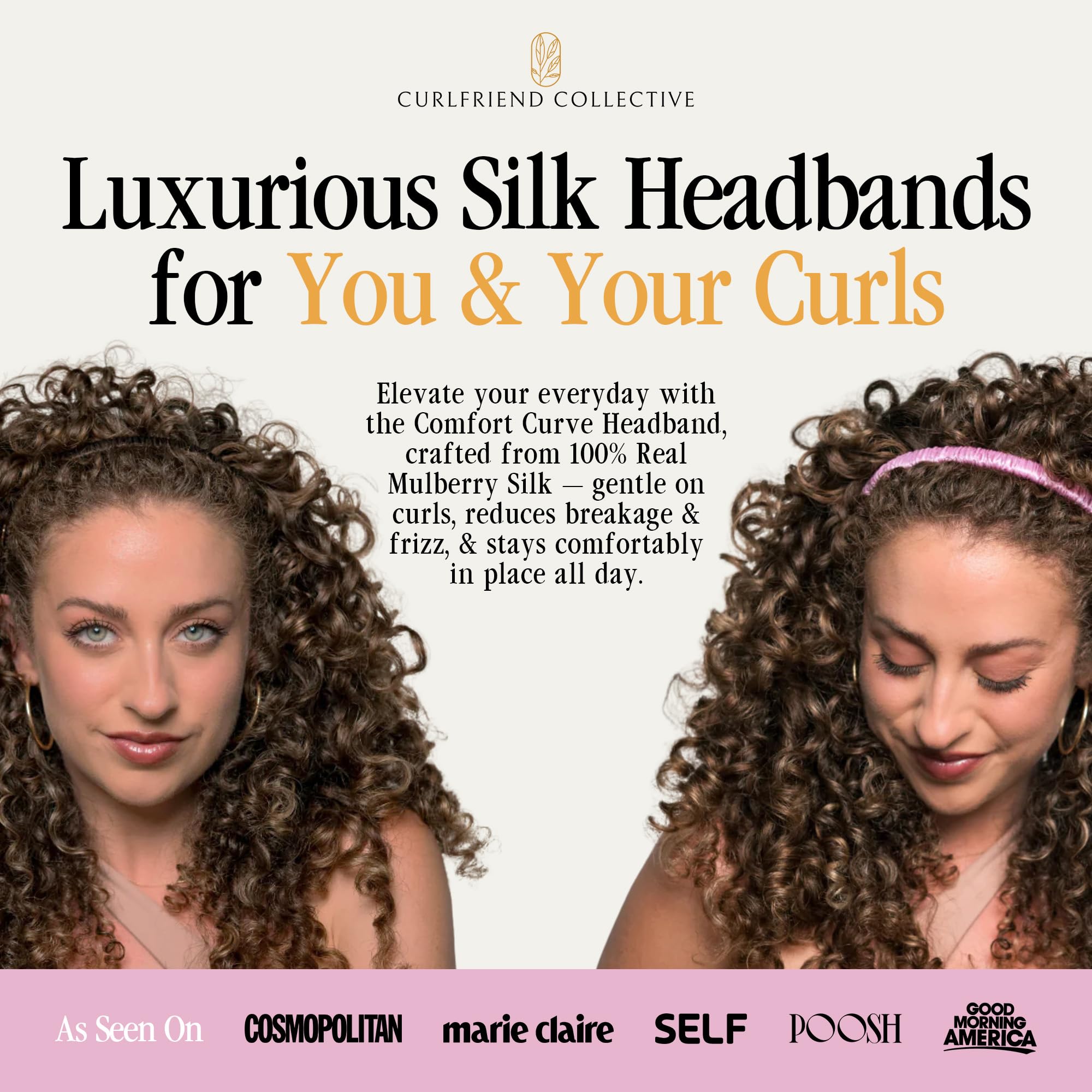 Curlfriend Onyx: banda seda 100% Mulberry para cuidado del cabello rizado.