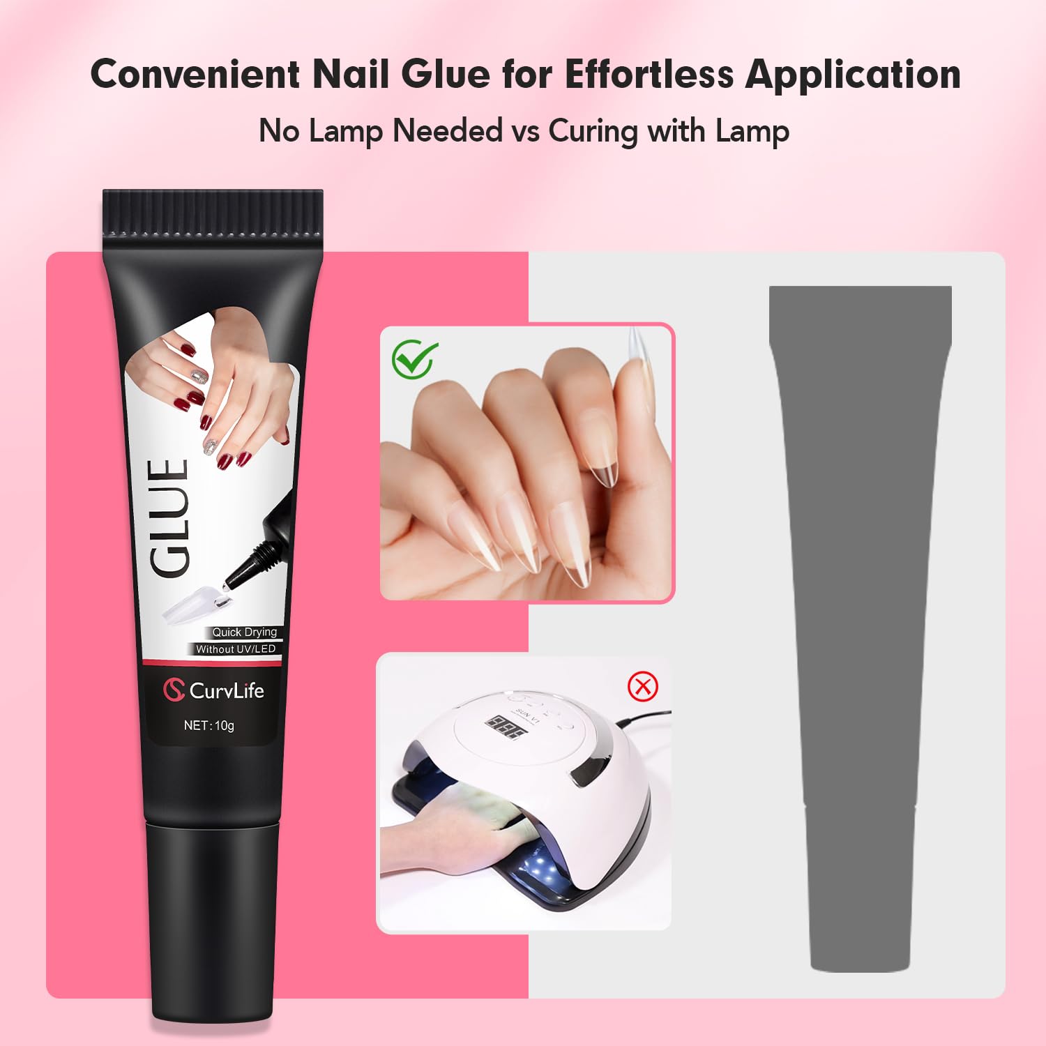 Curvlife pegamento uñas sin lámpara ultravioleta, uso cómodo.
