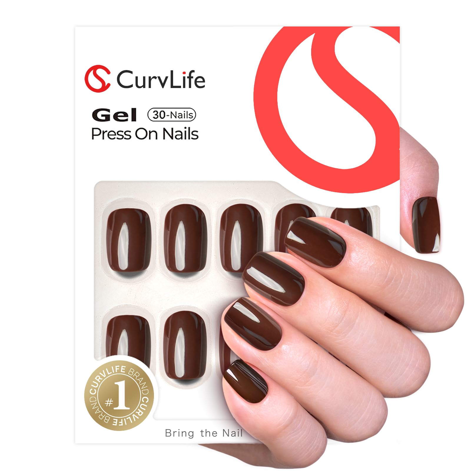 CurvLife uñas autoadhesivas con borde francés gel brillante.