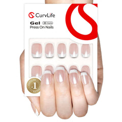 Curvlife uñas gel press-on Frances, acabado natural y duradero para uso diario.