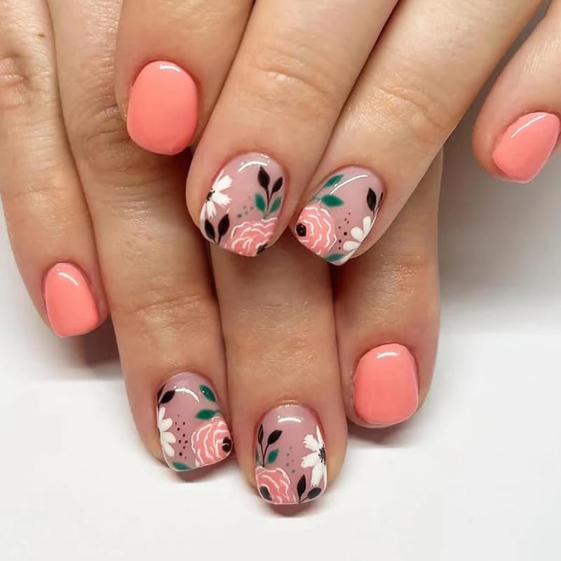 Curvlife uñas postizas acrílicas con cobertura completa en rojo-naranja para un acabado duradero.