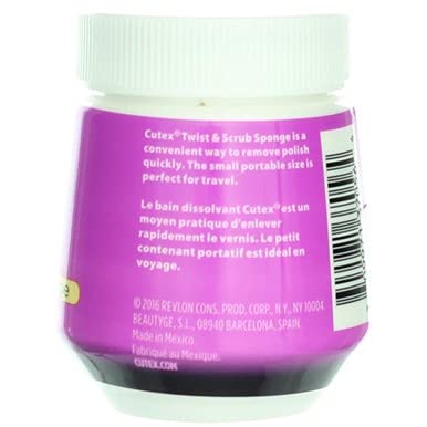 Cutex quitaesmalte Twist & Scrub: embalaje compacto ideal para viaje.