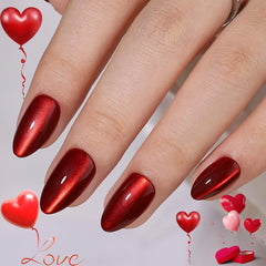 CUZIAM uñas imán ojo-gato rojo, estilo almendra, brillo duradero para uso diario.