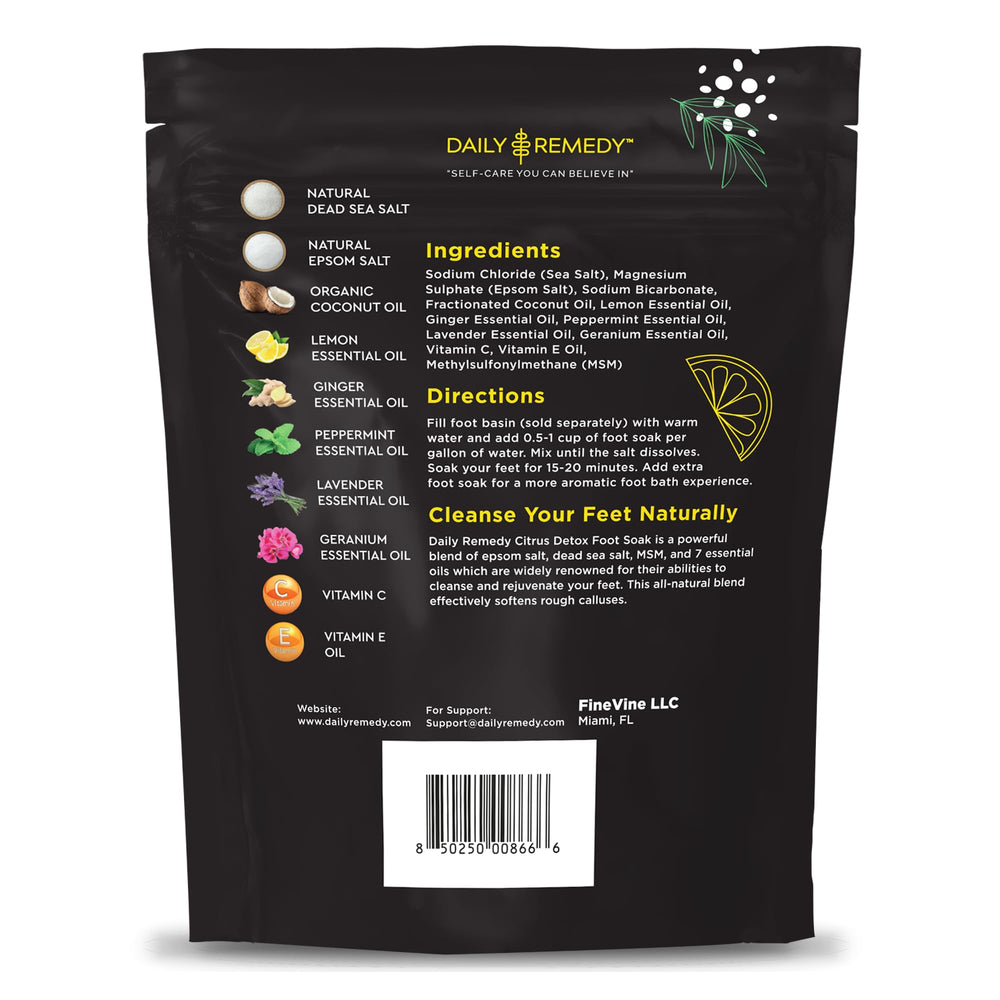 Daily Remedy Citrus Detox Foot Soak, lista de ingredientes con aceites esenciales para piel sana