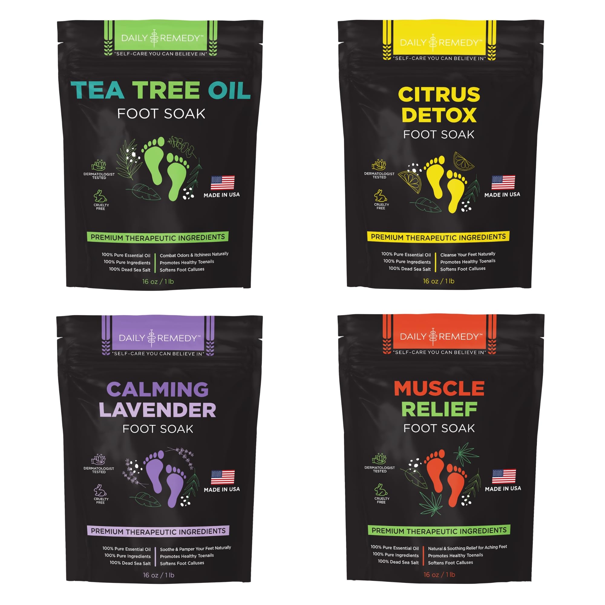 Daily Remedy Foot Soak variedad arbol de te: alivio relajante para pies cansados.