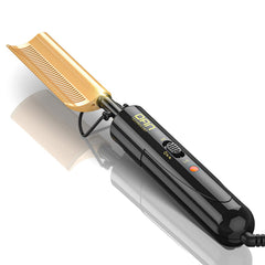 Plancha DAN Technology cerámica curva en acción sobre cabello negro natural para un deslizamiento suave.