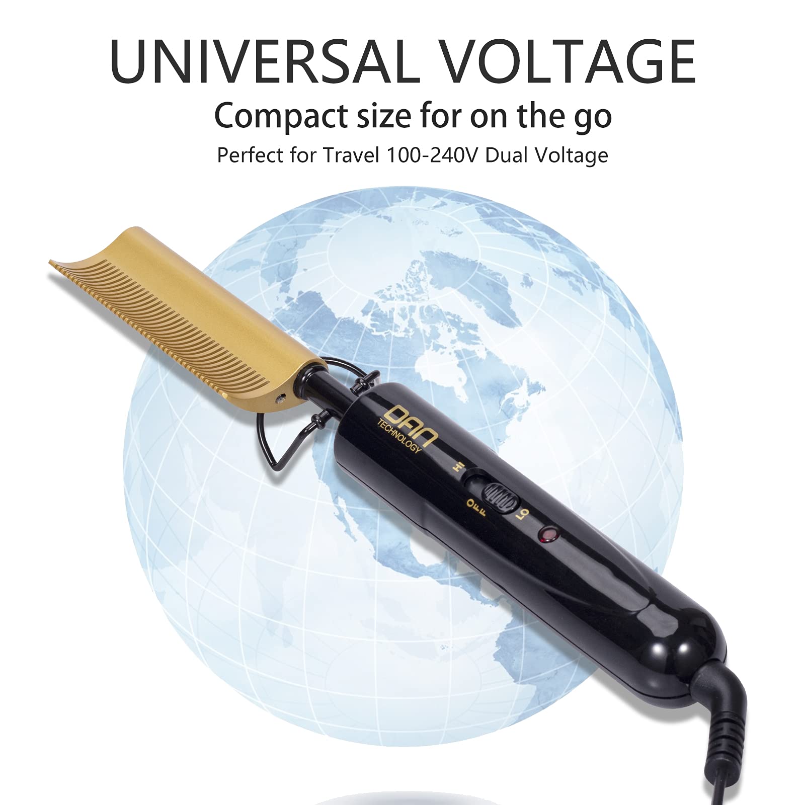 Temperatura ajustable DAN Technology hasta 232°C para diferentes tipos de cabello.