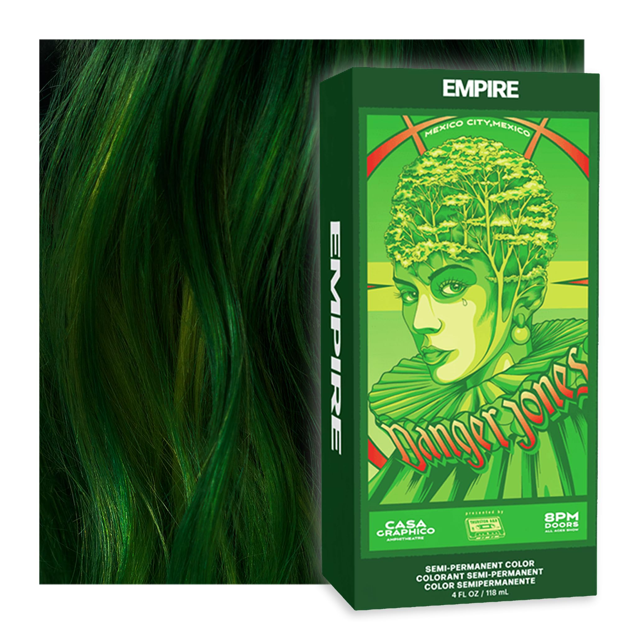 Danger Jones Color Semipermanente Empire Verde en botella, color vibrante para cabellos audaces.