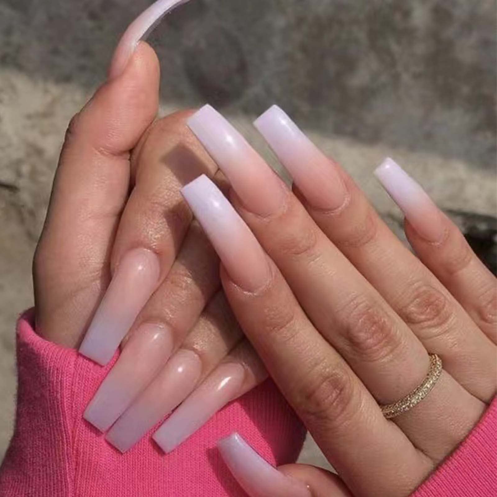 Danmanr uñas artificiales cuadradas Frances nude, acabado natural para uso diario