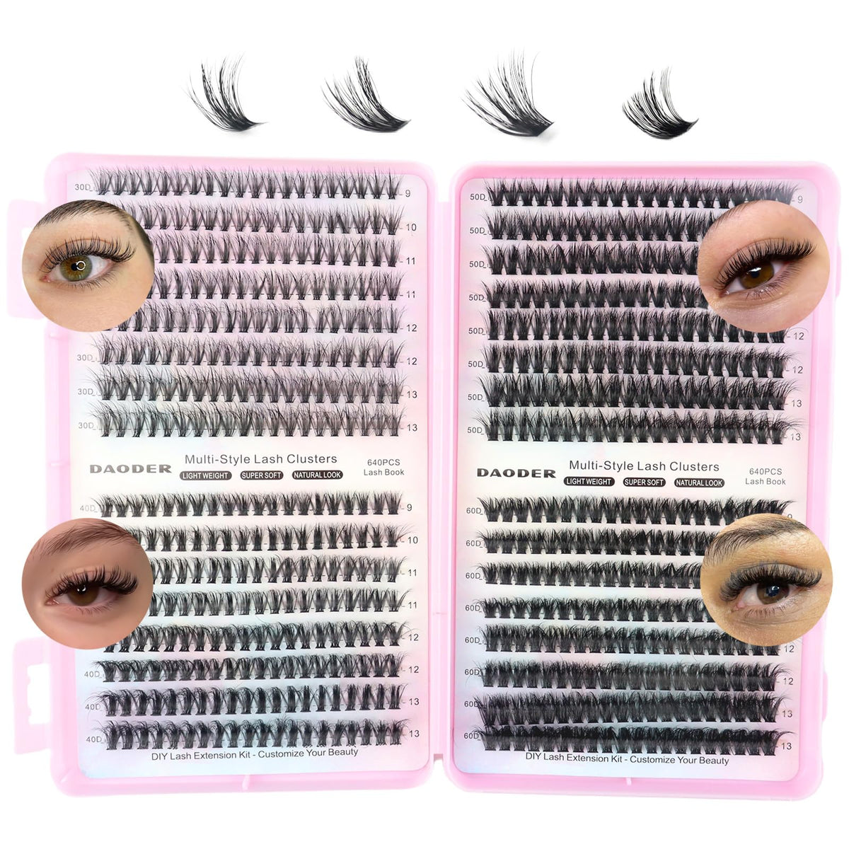 DAODER Conjunto de pestanas naturales 640 piezas para acabado suave