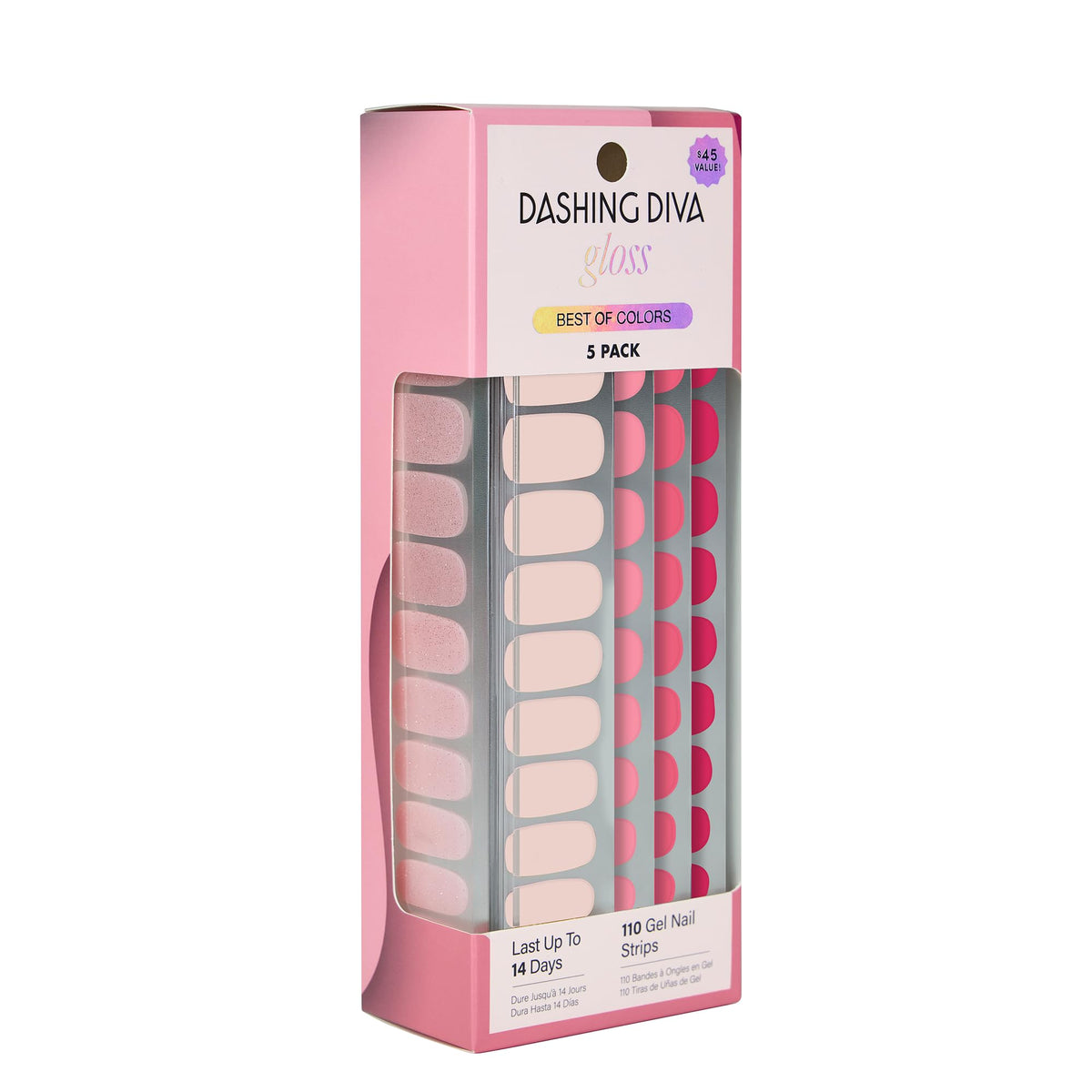 Kit Gloss de Dashing Diva con tiras brillantes para uñas.