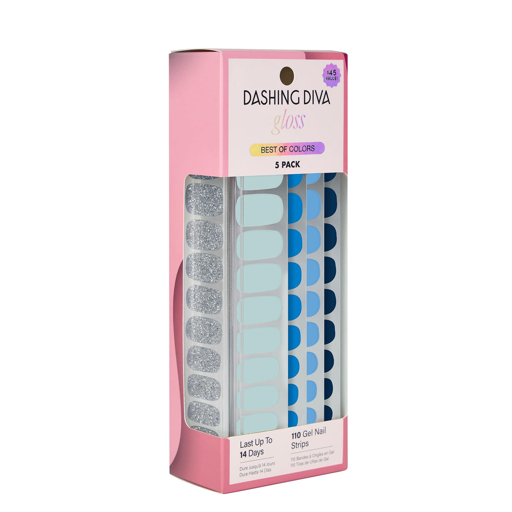 Tiras de uñas Dashing Diva en azul intenso para manicura duradera.