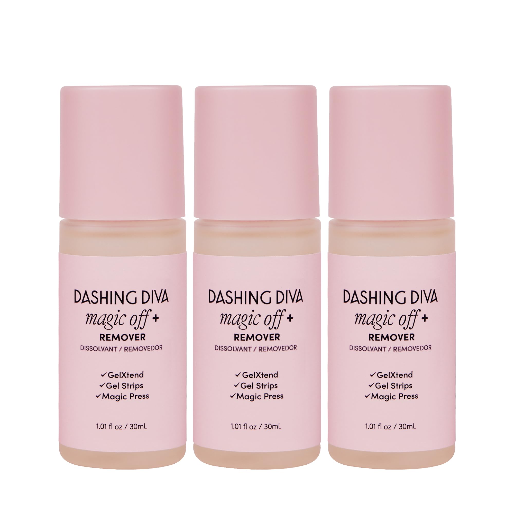 Remover Dashing Diva Magic Off+ en bote de 30 ml para retirada suave