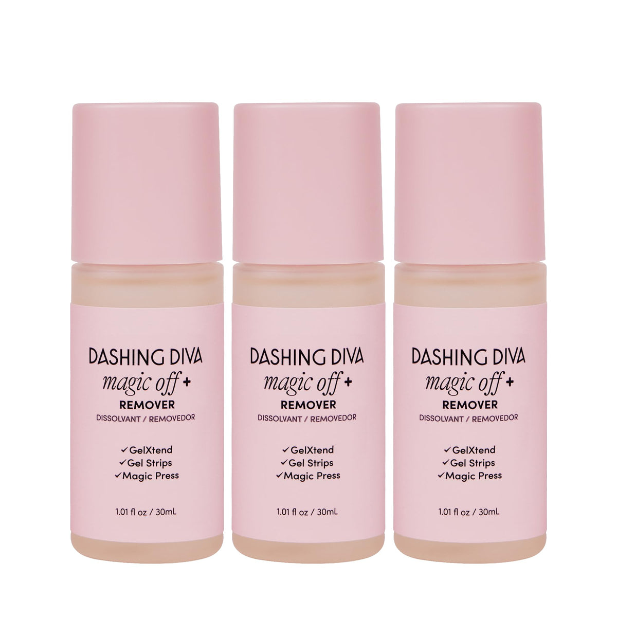 Remover Dashing Diva Magic Off+ en bote de 30 ml para retirada suave
