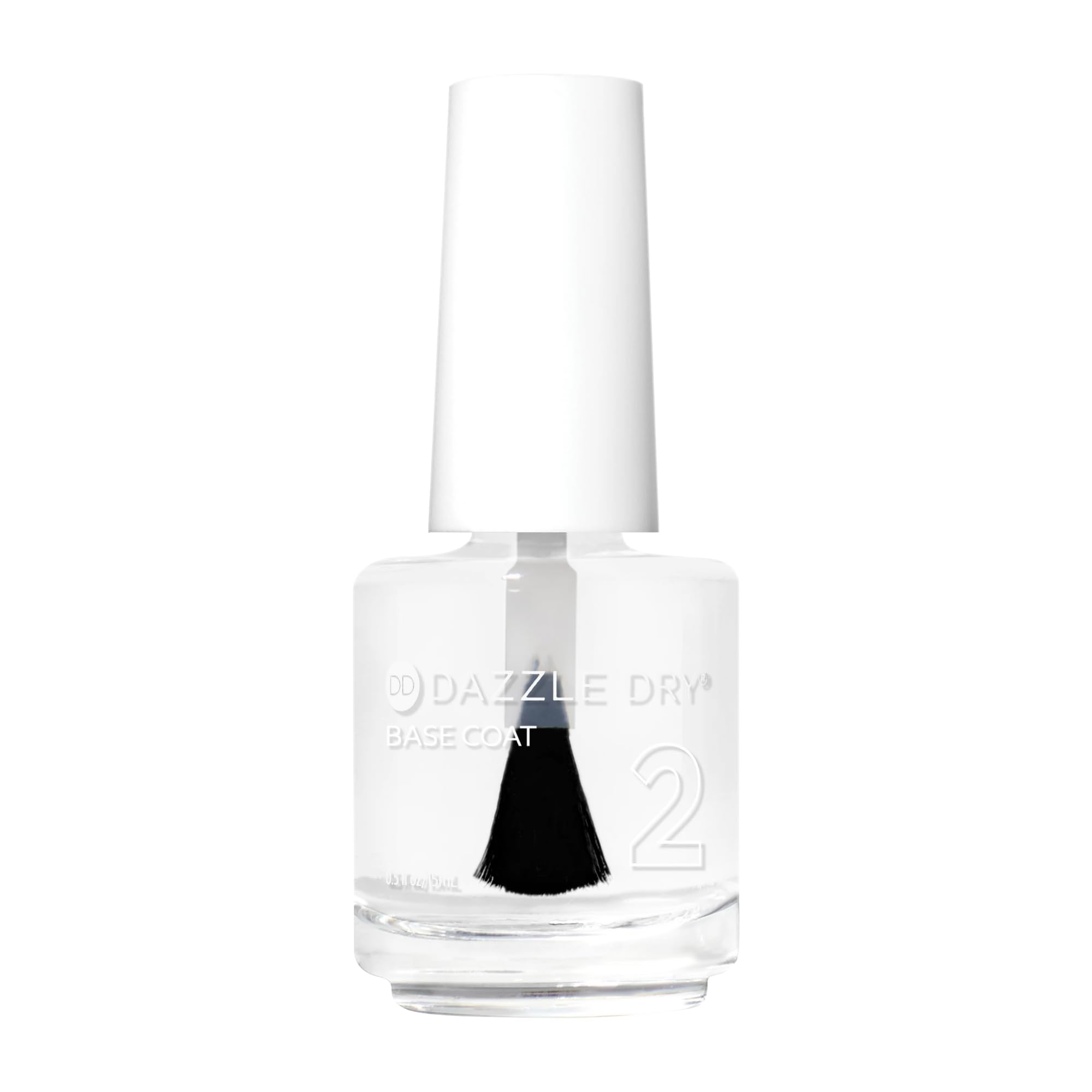 Dazzle Dry Base Coat in a clear bottle highlights fast-drying base for longer-lasting nails.