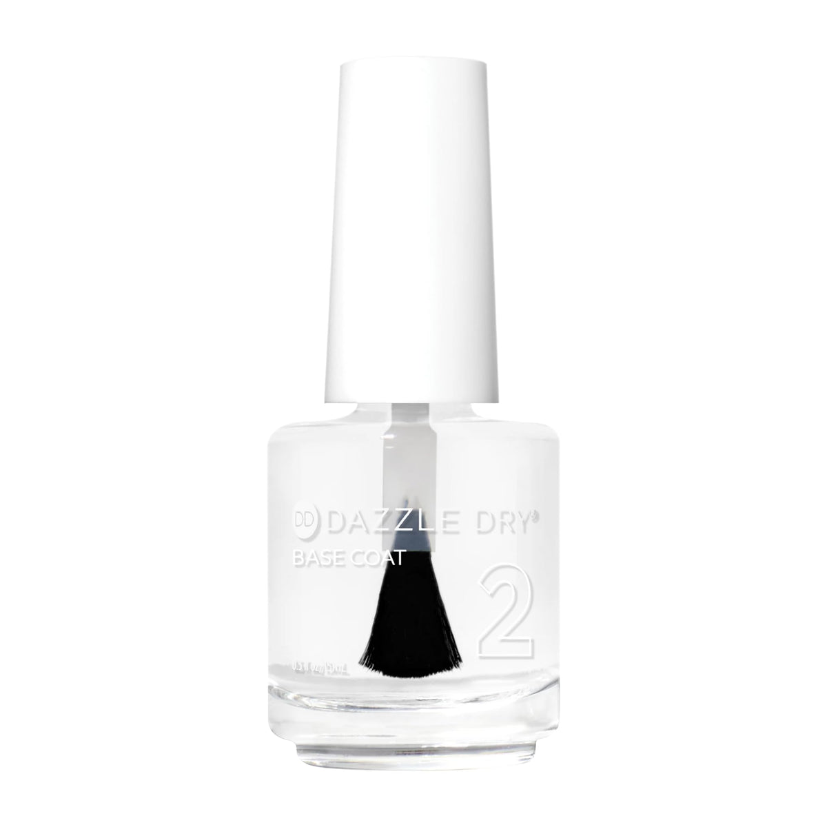 Dazzle Dry Base Coat in a clear bottle highlights fast-drying base for longer-lasting nails.