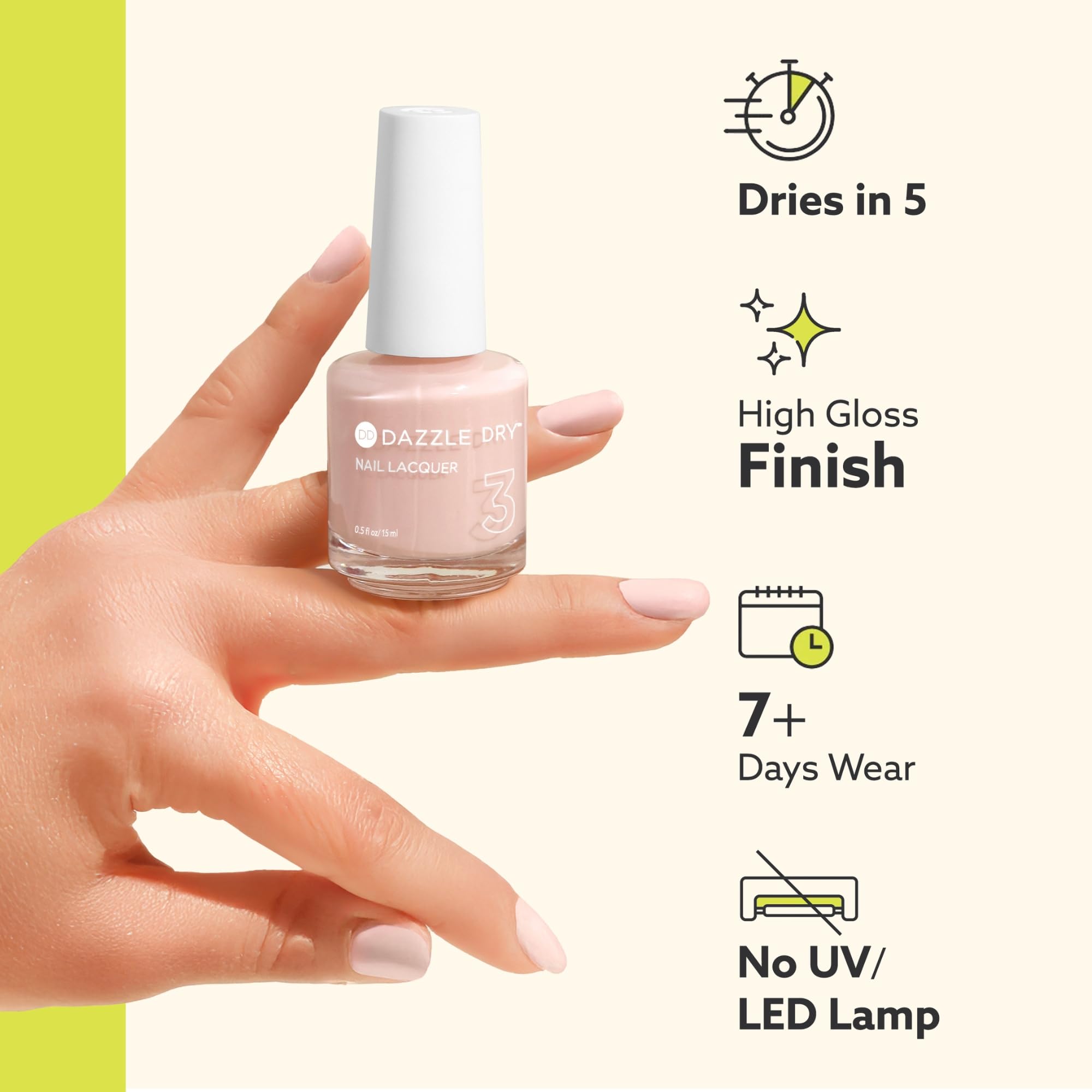 Dazzle Dry manos tras retiro de esmalte, sensación fresca.