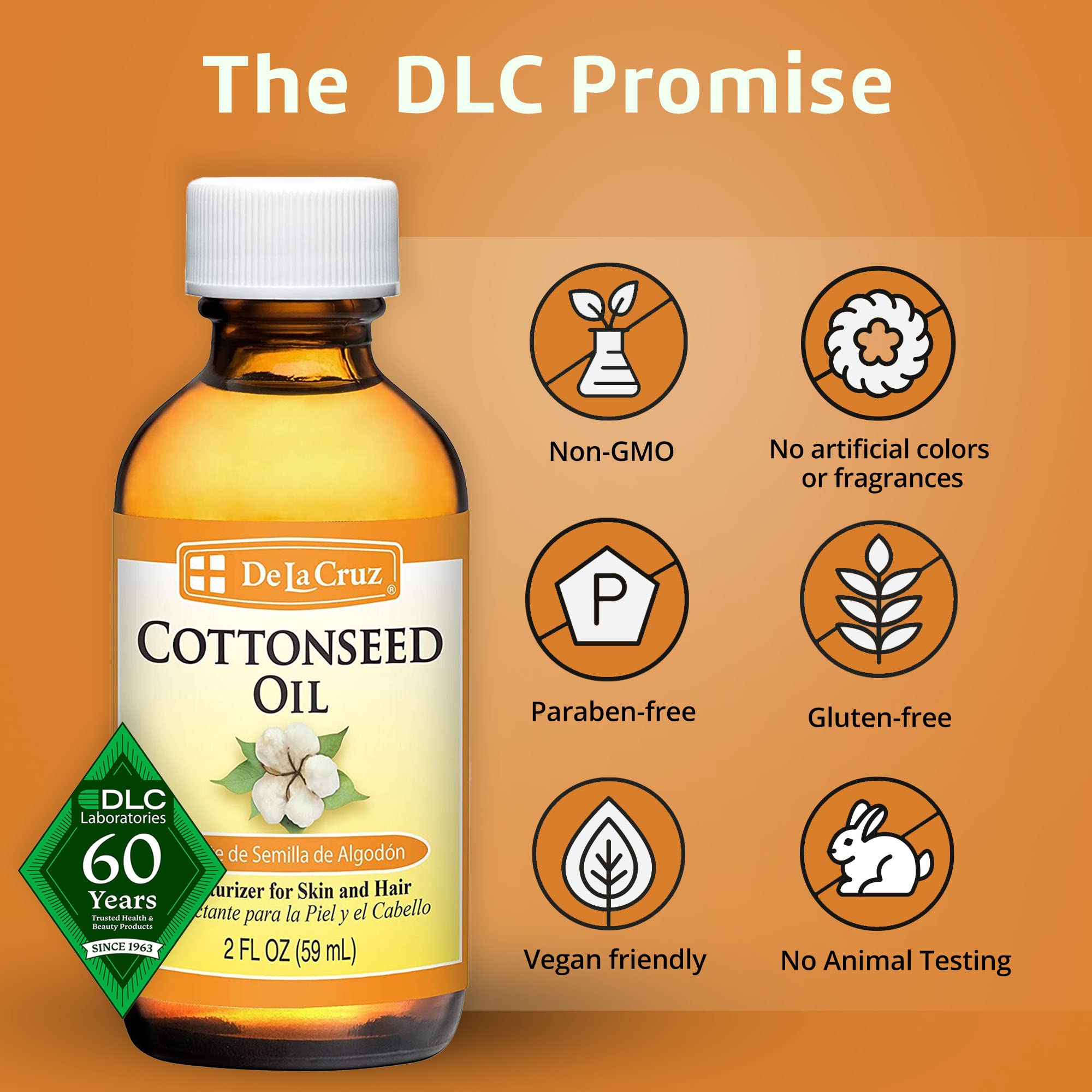 De La Cruz Aceite de Algodón, cuidado de cabello y cuero cabelludo, hidratación suave.