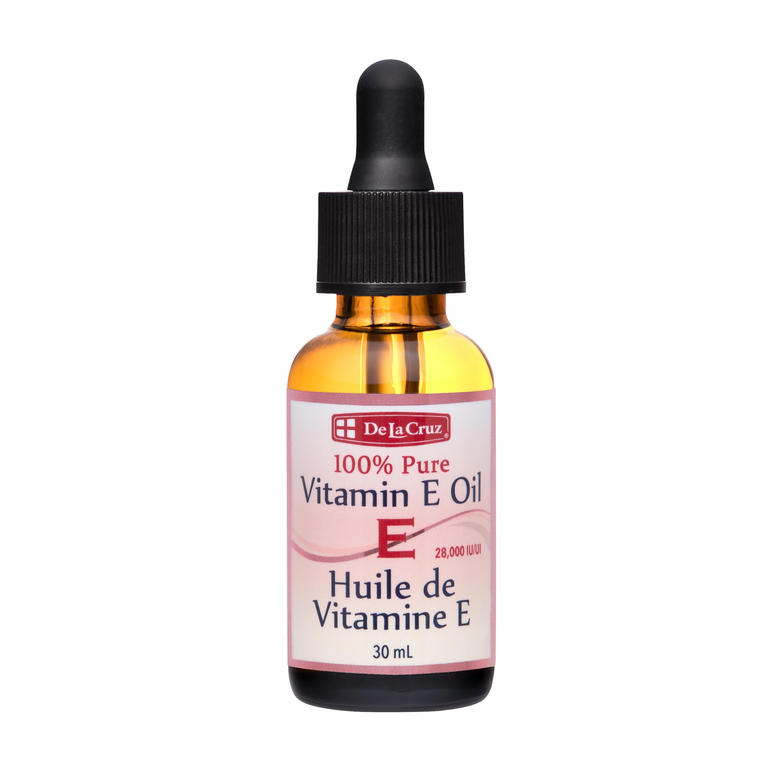Aceite Vitamina E de De La Cruz para rostro, hidrata y suaviza la piel.